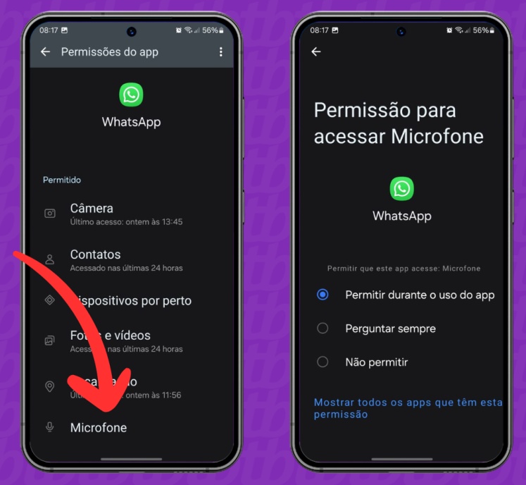 Android: Microfone e Permitir durante o uso do app