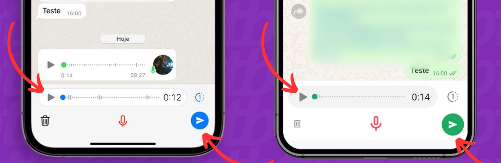 WhatsApp no iPhone e Android: triângulo de reprodução indicado por setas
