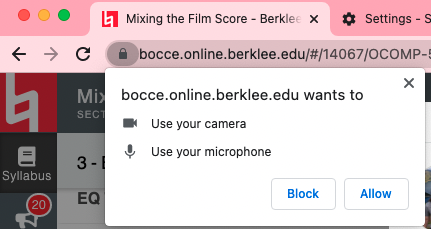 Print do Chrome com pedido de acesso ao microfone e botão Allow