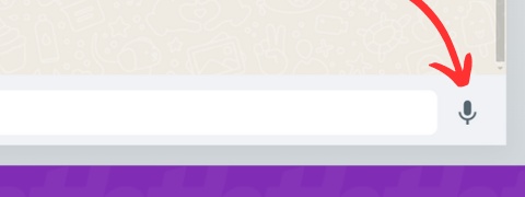 WhatsApp Web: botão de microfone no canto inferior direito indicado por uma seta