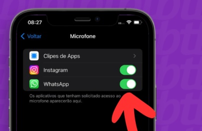 iPhone: chave de acesso ao microfone ativada para WhatsApp