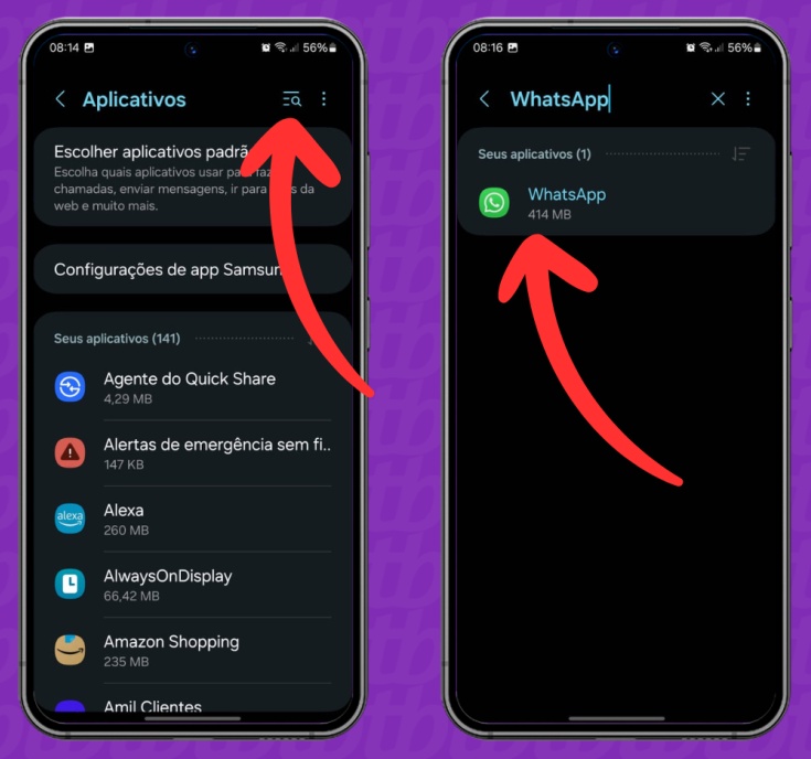 Android: WhatsApp na lista de aplicativos